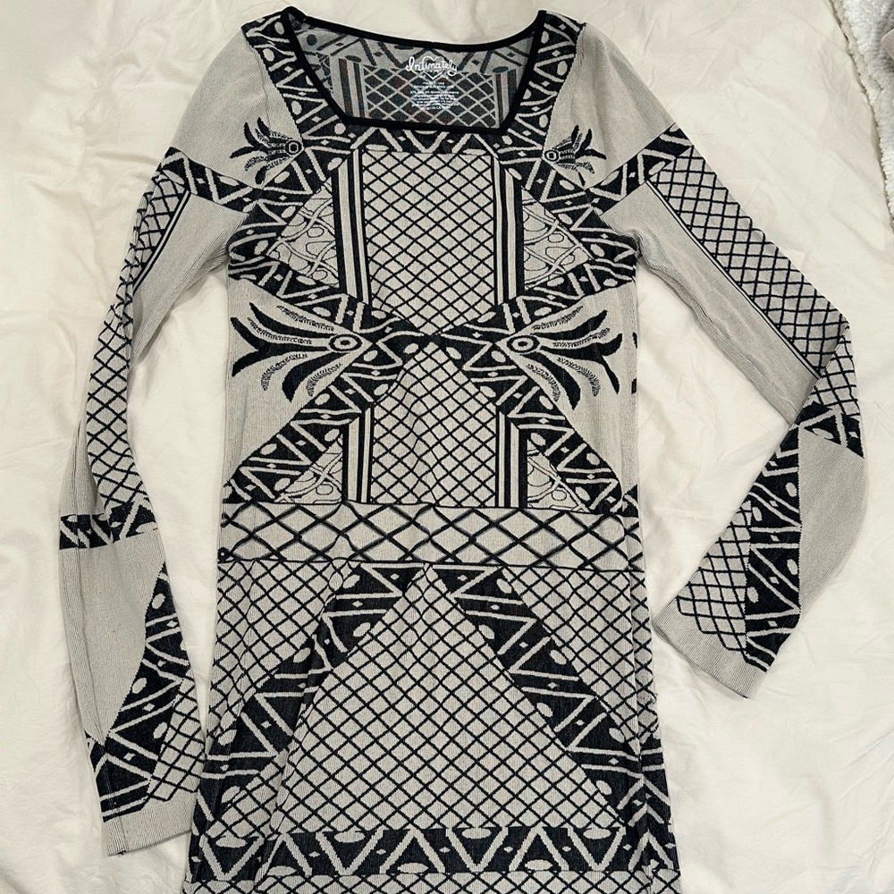 Free People Intimately- Geometric Black and Gray Knit Dress